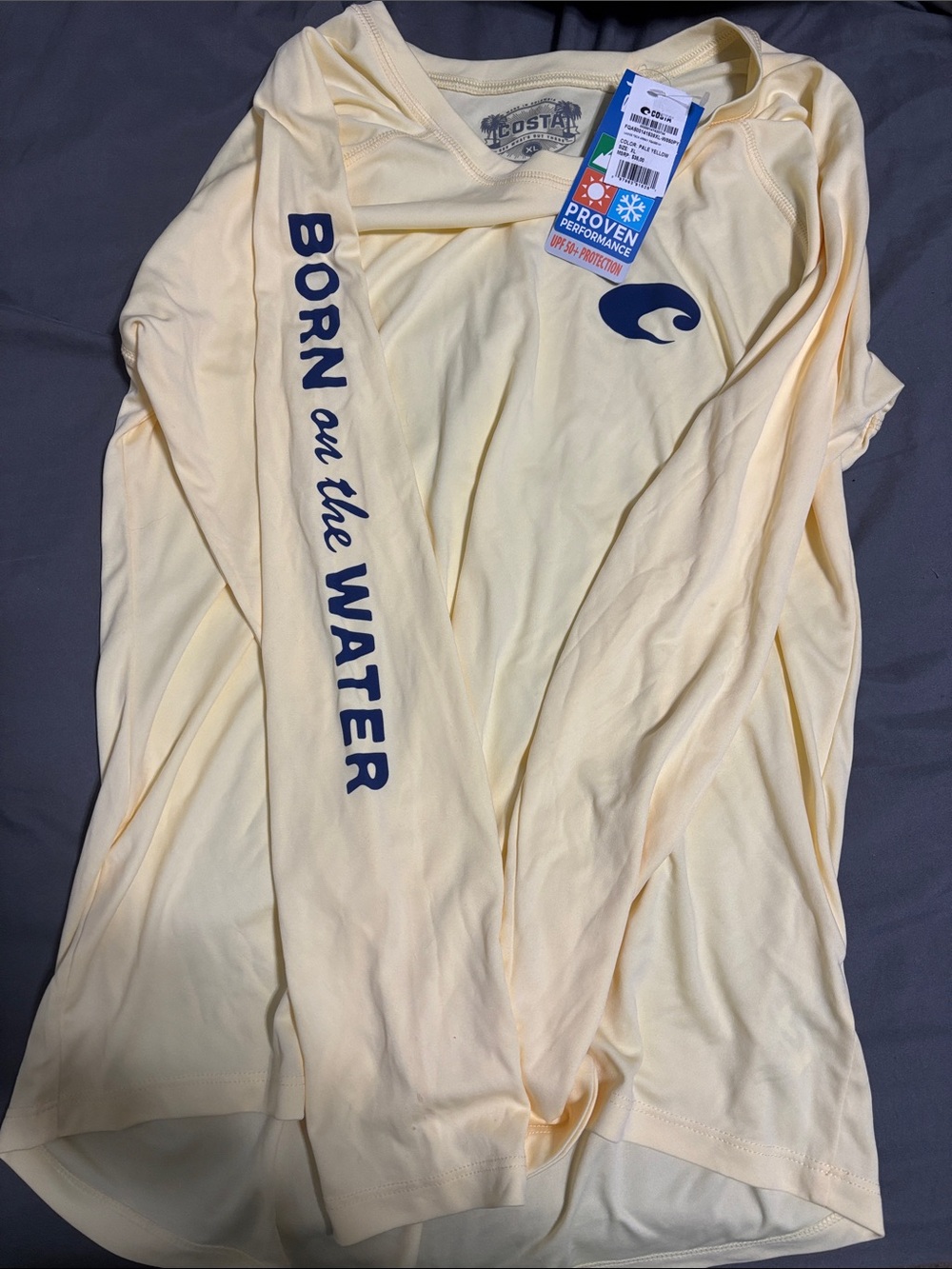 Costa Long Sleeve Rash Guard in Pale Yellow with Navy Logo